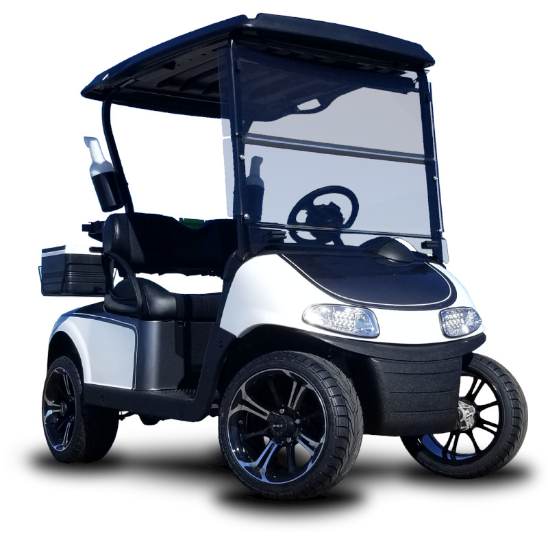 black and white golf cart