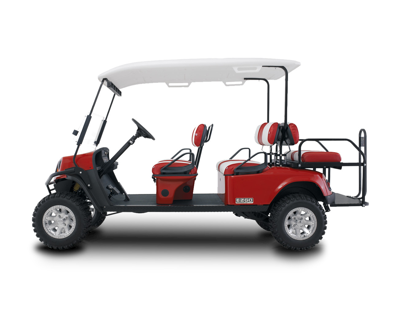 red golf cart whit 6 places